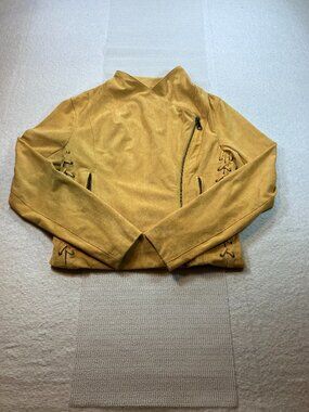 Willow-Root Yellow Faux Suede Lace-Up Side Moto-Jacket Size S